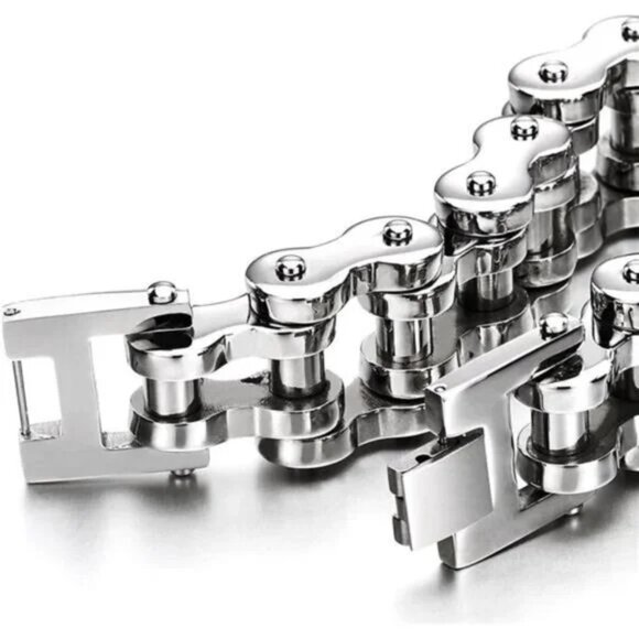 Motorcycle Chain Bike Chain Bracelet of Stainless Steel Silver Color Polished - Picture 5 of 7